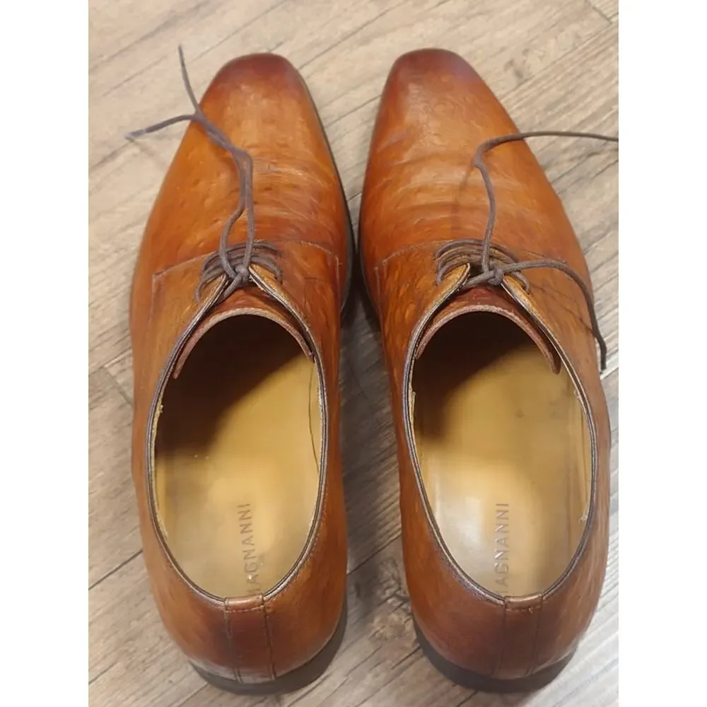 Magnanni Men’s 10M Light Brown Burnished Ostrich Stamped Leather Dress Shoes